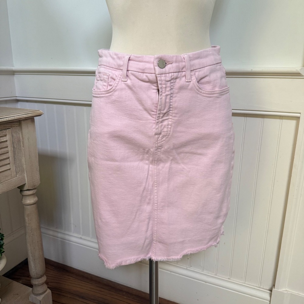 Jen7 by 7 For All Mankind Pink Denim Pencil Skirt Raw Hem Size 6 High Rise
